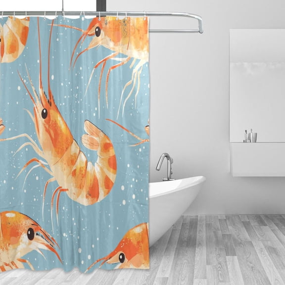 Shrimps Cute Hand Drawn Shower Curtains with 12 Hooks Waterproof Bathroom Decor 66" x 72"