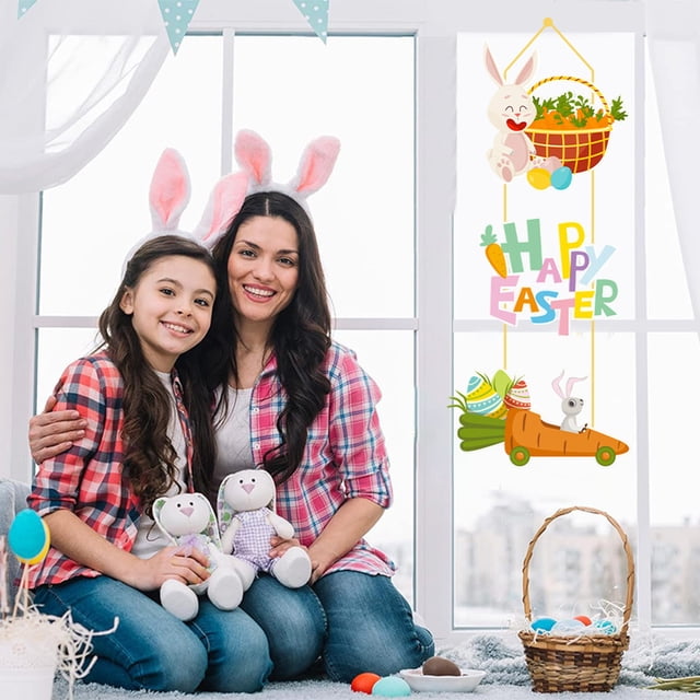 BAOPAI Easter Paper Door Hanging Decorations - Set of 3 Festive Spring Chicken and Bunny Designs for Home Party Wall Decor - Brings Happiness to Your Easter Celebration
