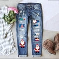 thumbnail image 2 of Women's Jeans Fashion Distressed Santa Print Mid Rise Straight Leg Jeans for Holiday Celebrations, 2 of 5
