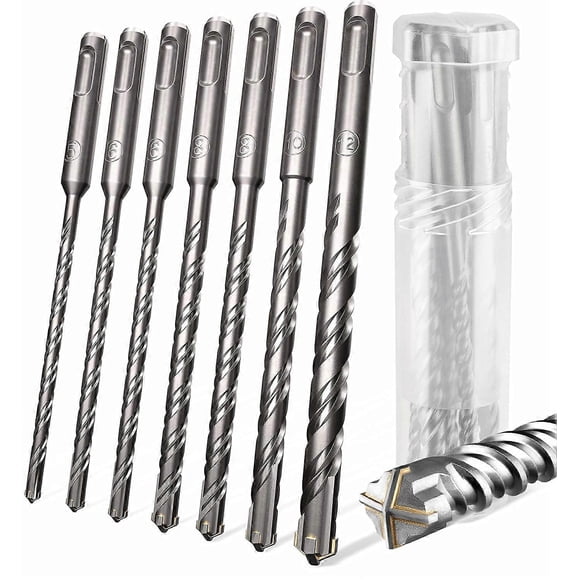 Drill set | hammer drill bits for concrete with 4 cutting edges in sizes 5,6,6,8,8,10,12 x 160 - packed in a practical rotating box