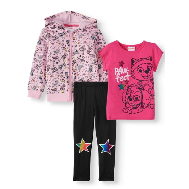 Paw Patrol Toddler Girls Clothes Hoodie, T-Shirt and Leggings, 3-Piece  Outfit Set