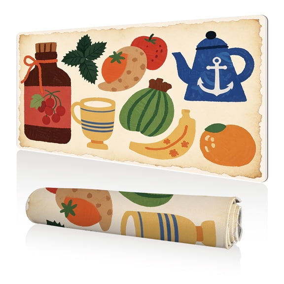 LIVEKEY Mouse Pad 80x40cm Extra Large Non Slip Stitched Edges Full Coverage Durable Easy Clean Nautical Fruit Tea Art for Gaming Office