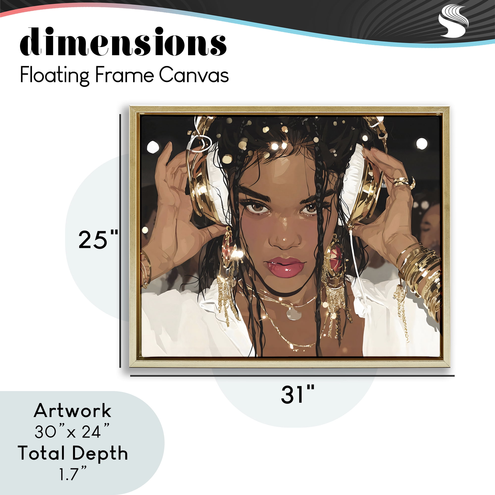 Stupell Industries Gold Headphones Glam Female Gold Framed Floater Canvas Wall Art, design by Franklyn Gregory