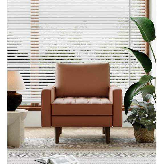 ZARKEA 32'' Modern Tufted Faux Leather Square Accent Armchair - Ideal for Small Spaces, Living Room/Bedroom/Office,Brown