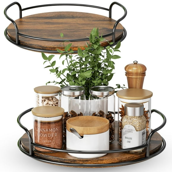 Organizador Lazy Susan LAMU, paquete de 2 unidades, para mesa de madera, 25 cm