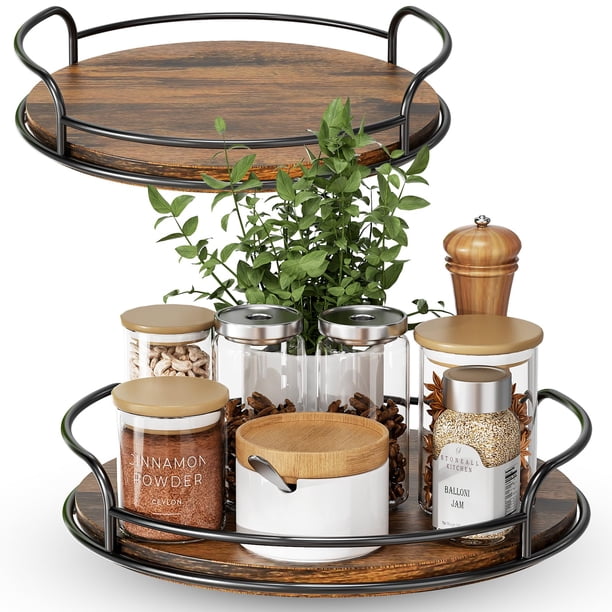 Organizador Lazy Susan LAMU, paquete de 2 unidades, para mesa de madera, 25 cm