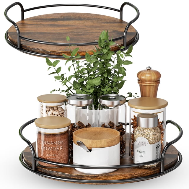 Organizador Lazy Susan LAMU, paquete de 2 unidades, para mesa de madera, 25 cm