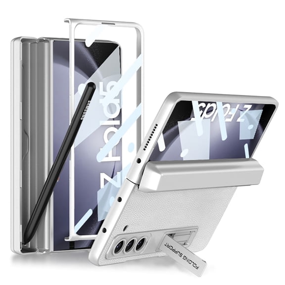 SaniMore for Samsung Galaxy Z Fold 5 Case with Pen Holder, Upgrade Magnetic Hinge Automatic Adsorption Built-in Kickstand HD Screen Tempered Film Heavy Duty Shell for Galaxy Z Fold 5, Silver