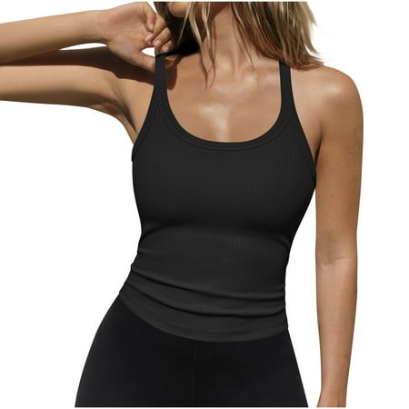Timegard Plus Size Tops for Women Camis with Built in Bra Adjustable Strap Basic Tee Sleeveless Tank Tops