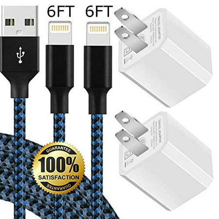 Chargers 5W USB Power Adapter Wall Charger 1A Cube for Plug Outlet w/ 6FT Nylon Braided Charging Pad Cable Cord Compatible wtih iPhone X Case/8/8 Plus/7/7 Plus/6/6s/5s,iPad Mini (2-Pack