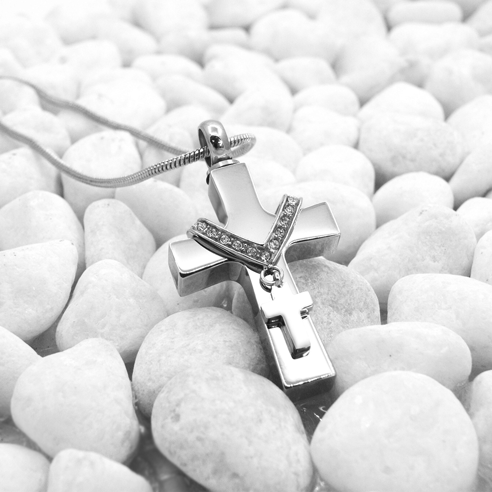 Premium Collet Cross Cremation Necklace Ashes Container Portable Cremation Jewelry Memorial Necklace Cremation Urn Neckalce for Ashes