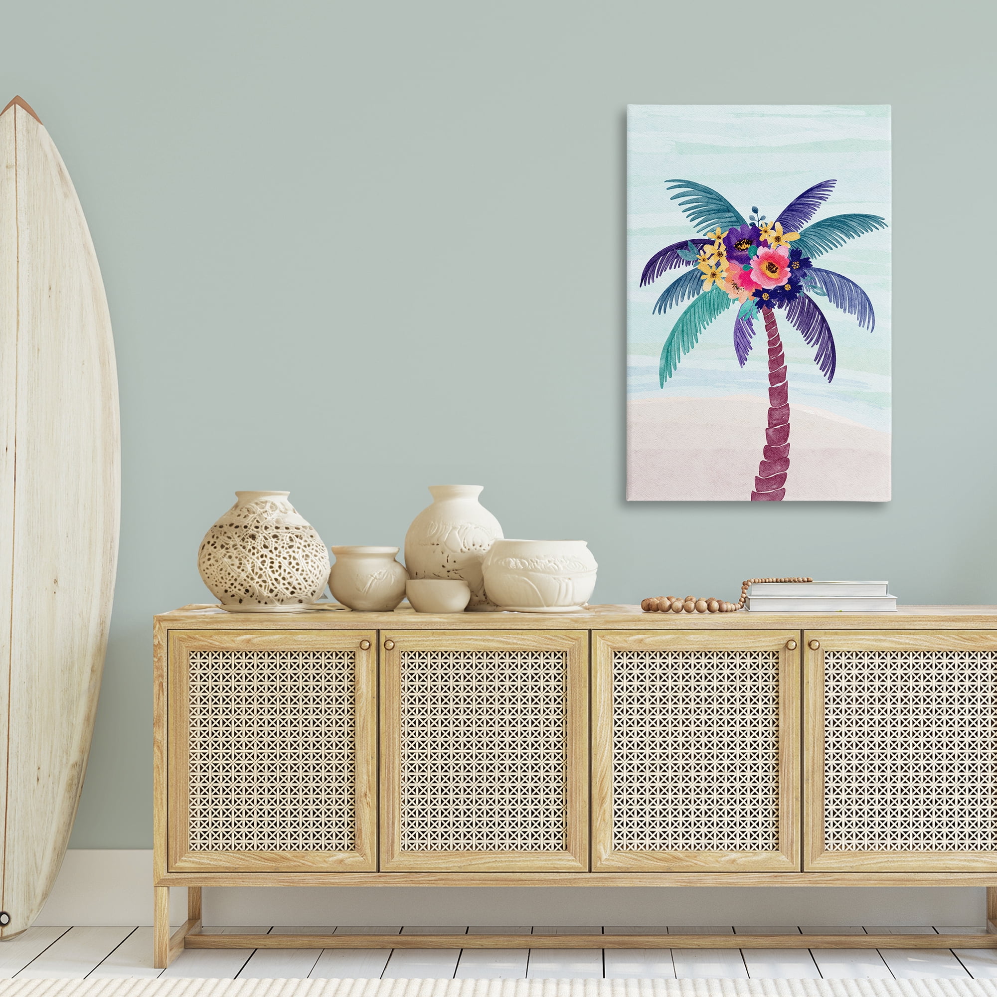 Stupell Industries Floral Palm Tree Beach Plants & Flowers Painting Wrapped Canvas Art Print Wall Art, 30 x 45