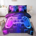 thumbnail image 1 of YST 7-Piece Blue Purple Gaming Comforter Set, Queen – Neon Lights Abstract Geometry Bedding Set, 1 of 6
