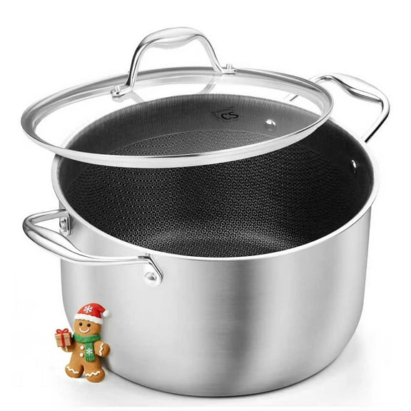 Koch Systeme CS 6qt Stainless Steel Stockpot with Lid, Etched Heat Indicator, Even Heating Stock Pot for Pasta, Stew, Chili