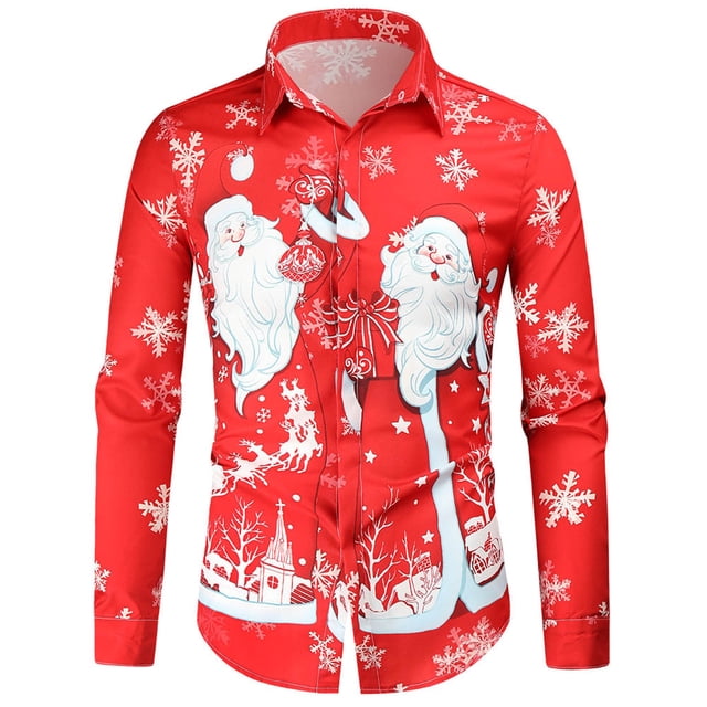 Nueva moda Casual Vintage camisa de hombre muñeco de nieve estampado de Navidad camisa de manga larga Top Pompotops oipoqjl51052