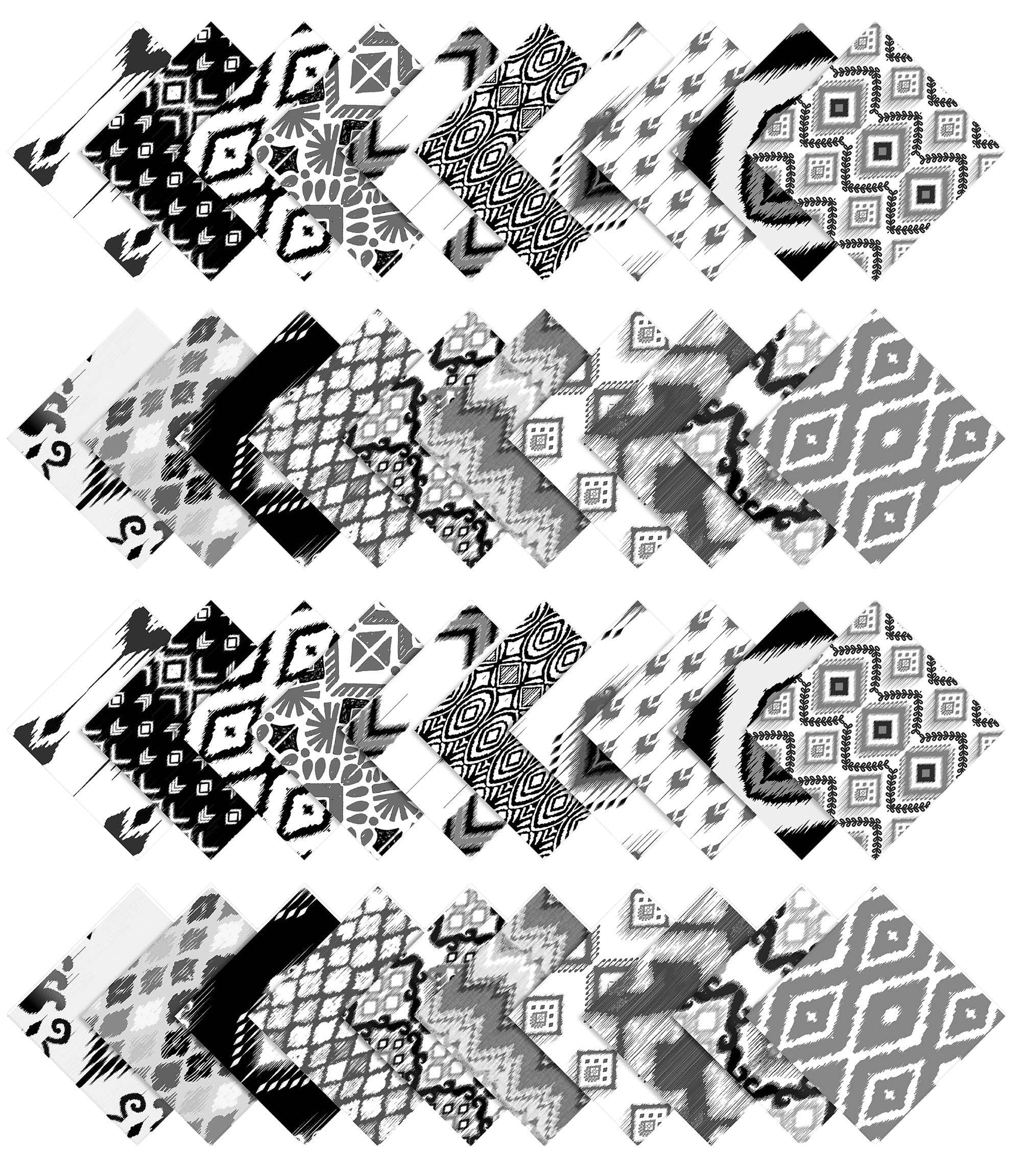 Soimoi 40Pcs Ikat Print Precut Fabrics Strips Roll Up 1.5 inches Cotton Jelly Rolls For Quilting - White & Black