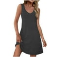 thumbnail image 2 of Nmnitkp Summer Dresses for Women 2026 Sleeveless Tank Dress Crewneck Solid Color Basic A Line Casual Short Mini Dresses with Pockets Black,2XL, 2 of 6