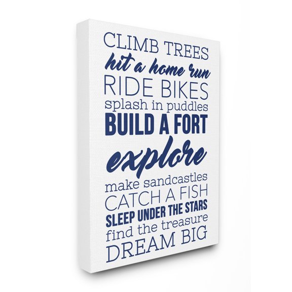 The Kids Room by Stupell Climb Trees Dream Big Navy with White Canvas Wall Art by Daphne Poselli