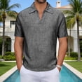 thumbnail image 2 of YUGYXL Mens T-Shirts V Neck Golf Shirt Striped Soft Tees Linen Cotton Short Sleeve Casual Daily Tee Tops Vacation Shirts Black XXL, 2 of 8