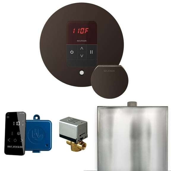 Mr Steam Basic Butler Steam Shower Pkg w/Round iTempo Control and Steamhead in OilRubBronze