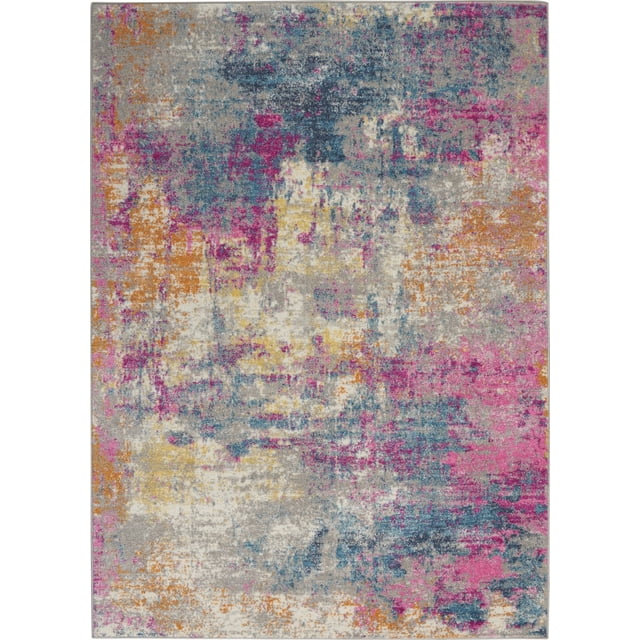 homeroots home decor 385714 5’ x 7’ Ivory and Multi Abstract Area Rug