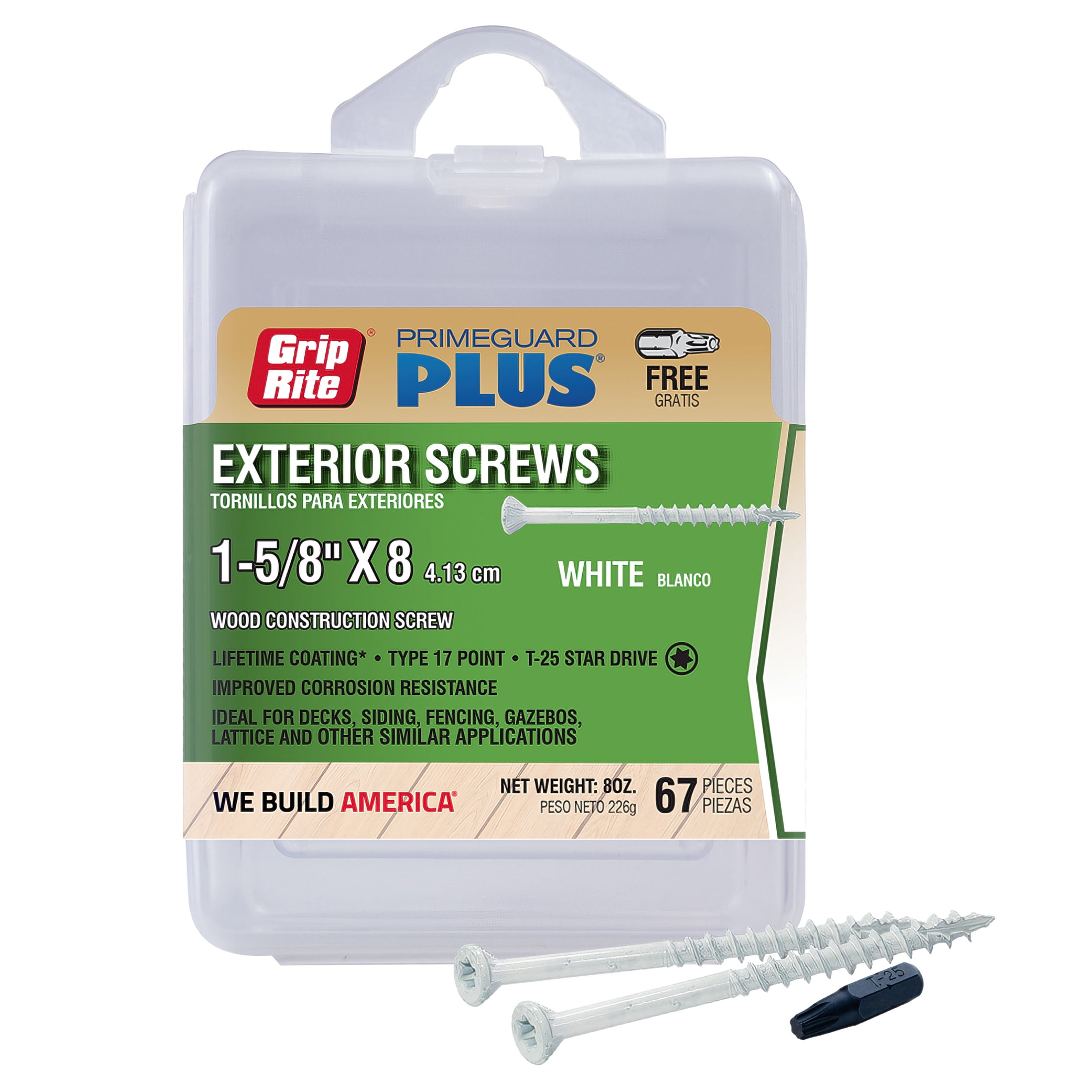(6 pack) Grip-Rite PrimeGuard Plus #8 x 1-5/8 in. White Wood to Wood Deck Screw 67CT