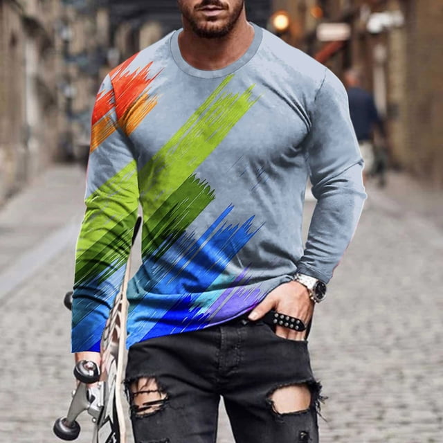 Blusas y camisas de manga larga con cuello redondo para hombre, blusas casuales de cuello redondo y manga larga, camisetas estampadas, blusas para hombre