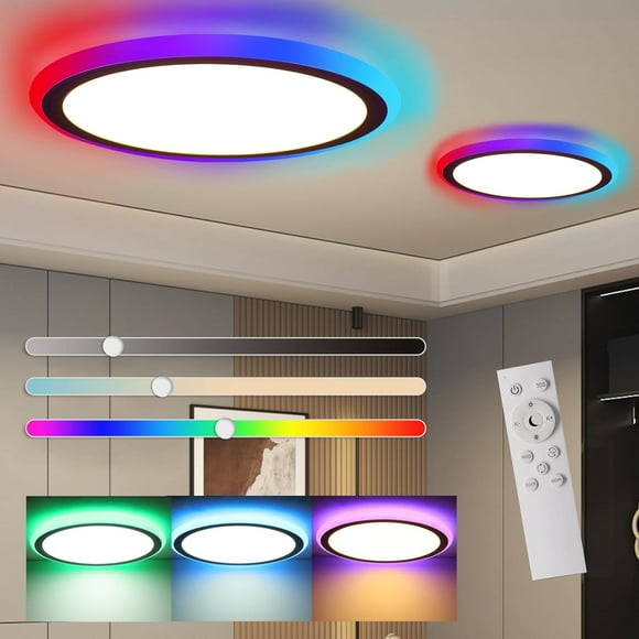 TRAHOO-2Pcs Flush Mount LED Ceiling Light Dimmable with Remote Control, 13Inch 30W RGB Sidelight Close to Ceiling Light Fixture 3000-6500K, Modern Ultra-Thin Round Ceiling Lamp for Bedroom Kids Room