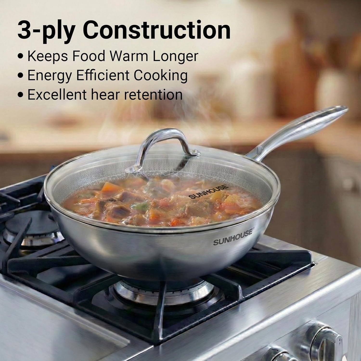 Non Stick Frying Pans, 5-Quart with Lid, Hybrid Frying Pans Nonstick, Nonstick Skillets Stainless Steel, Dishwasher & Oven-Safe, Induction Compatible Cooking Pan, PFOA  Cookware