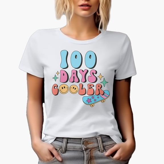 100 Days Cooler, Retro School Themed Art Merch Gift, White T-Shirt, Small