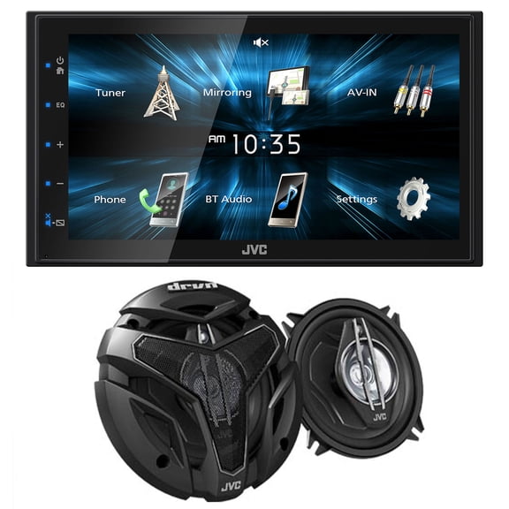 JVC KW-M150BT Digital Media Receiver featuring 6.8" WVGA Capacitive Monitor and JVC 1-Pair CSZX530 5.25" COAX Speakers