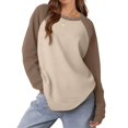 thumbnail image 3 of Scyoekwg Trendy Sweatshirts for Women Crewneck Raglan Sleeve Sweatshirt Fall Winter Clothes Long Sleeve Dressy Casual Pullover Tops Loose Solid Color Pullover Clothes(Khaki,M), 3 of 8