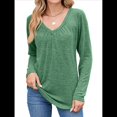 thumbnail image 1 of Camisetas de Larga para Mujer, Cuello en V, Suaves, Básicas, Holgadas, Informales, Moda de Otoño. Verde XXL, 1 of 10