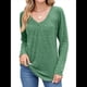 thumbnail image 1 of Camisetas de Larga para Mujer, Cuello en V, Suaves, Básicas, Holgadas, Informales, Moda de Otoño. Verde L, 1 of 10