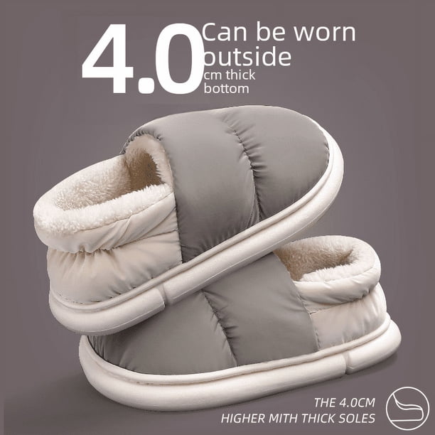 Zapatillas de algodón impermeables para el hogar, para mujer, con bolsa de invierno, tacón para interior del hogar, de felpa para hombre, zapatos cálidos de algodón para hombre