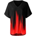 thumbnail image 5 of Summer Tops for Women Casual Flame Printed Tunic Short Sleeve V Neck Loose Fit T-Shirts Color Block Blouses, 5 of 6