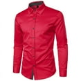 thumbnail image 3 of Awdenio Men's Blouse Casual Fashion Turn-down Collar Button Long Sleeve Shirt Blouse Easy Care Versatile,Red,L, 3 of 4