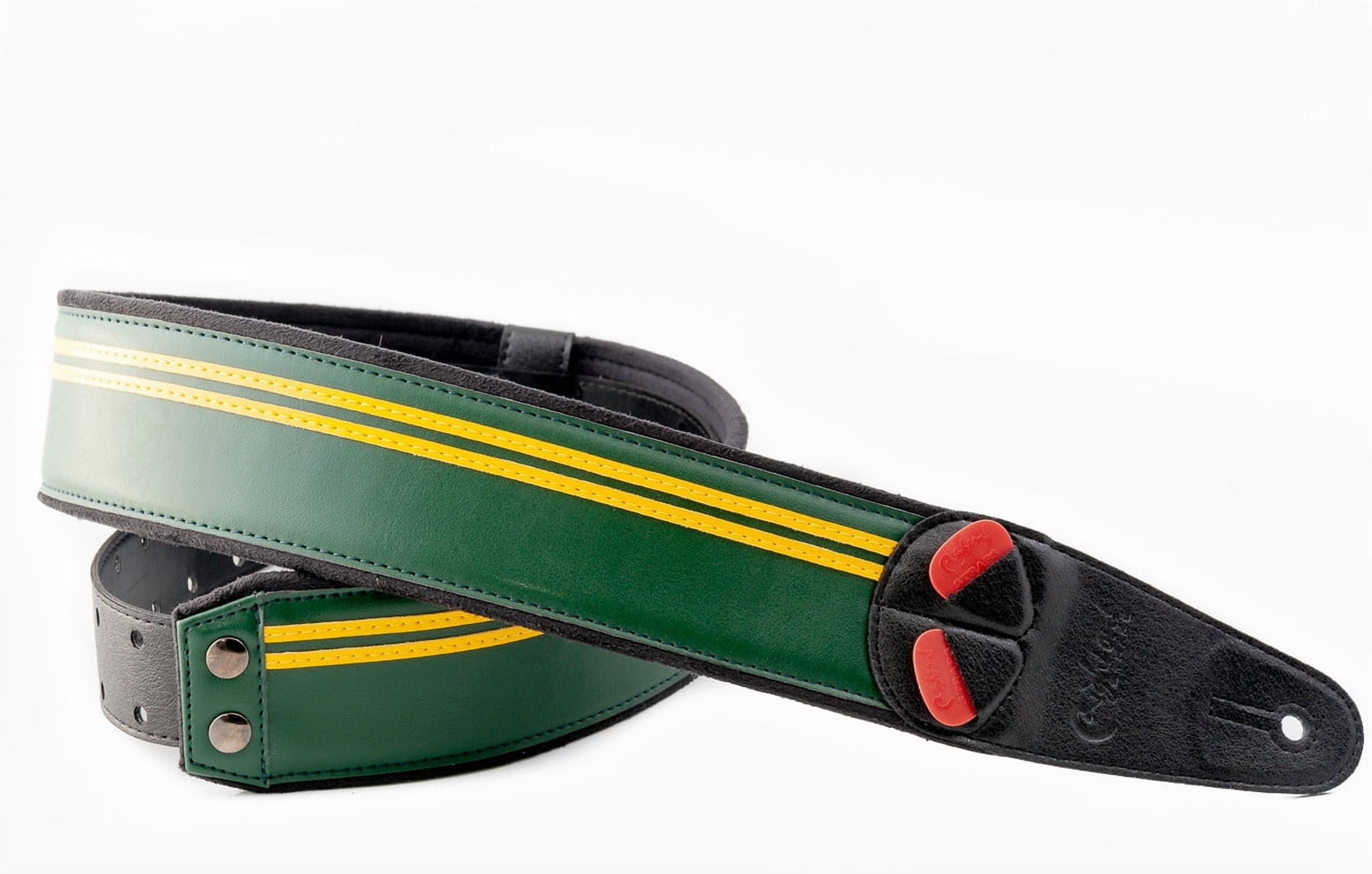 RightOn! Straps Mojo Collection Race-60 Guitar & Bass Strap made with Vegan Leather – Stylish and Comfortable - British Race Green
