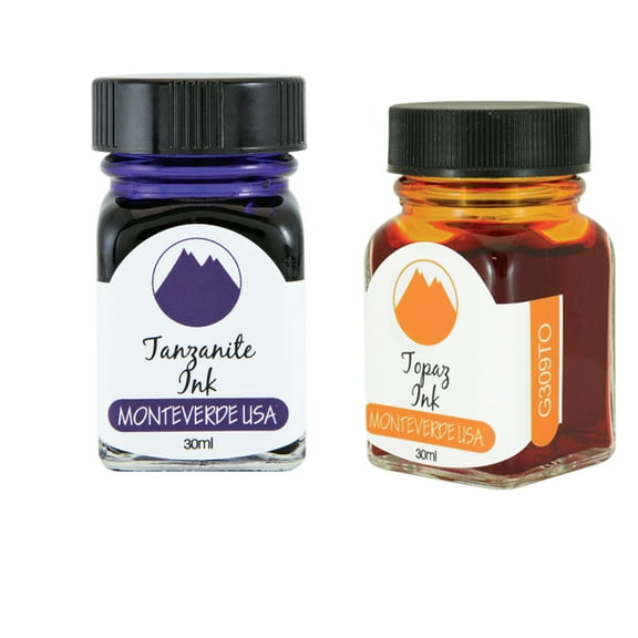 Monteverde 60ml Gemstone Fountain Pen Ink Bottle (30ml Topaz Ink Bottle G309TO, 30ml Tanzanite Ink Bottle G309TA)