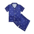 thumbnail image 2 of JUMEYU Girl Pajamas Unisex Kids Boys and Girls Pajama Sets Summer Short Sleeve with Shorts Sleepwear Silky Button Down Loungewear Size 7-8 (Blue,7-8 Years), 2 of 3