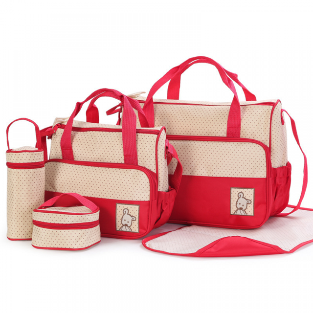 Sac à Couches Momie en Cinq Pièces, Sac Momie de Voyage Multifonction Imperméable, Sacs de Maternité à Grande Capacité et Multiples Poches. (Rouge)