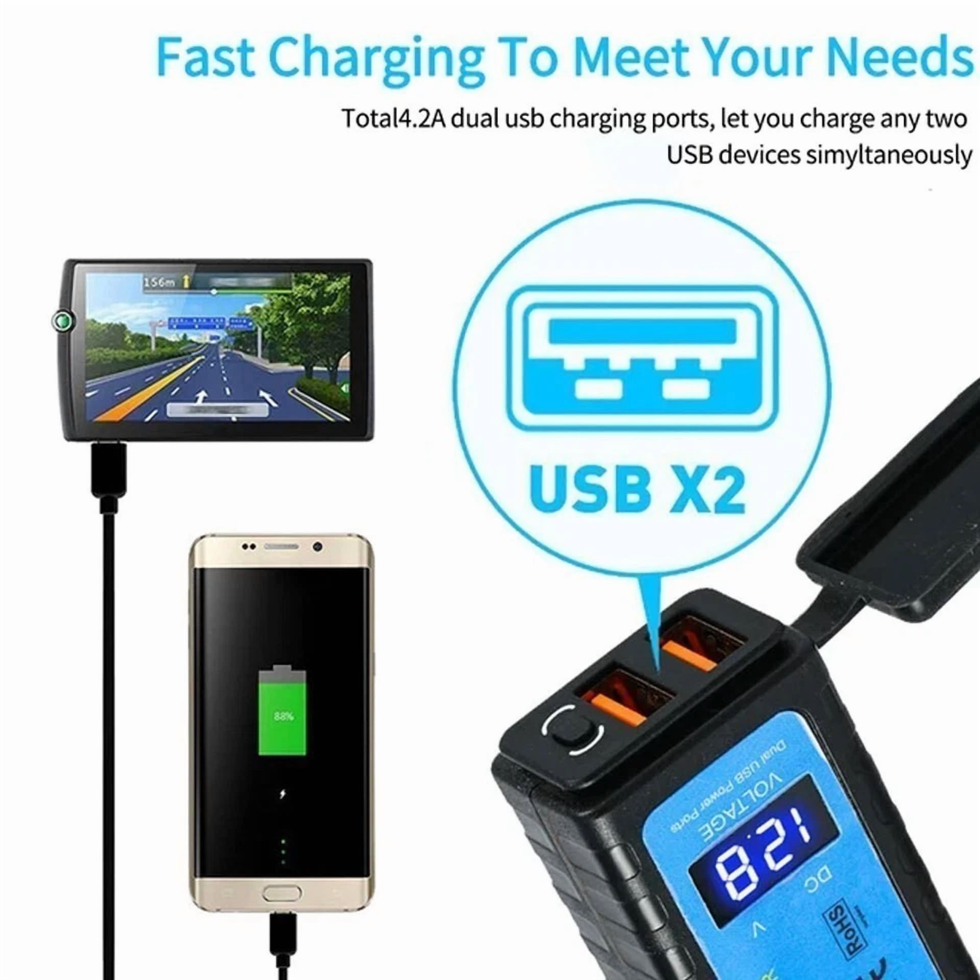 Qc 3.0 Motorcycle Dual Usb Phone Gps Super Fast Charger Adapter Led Waterproof C