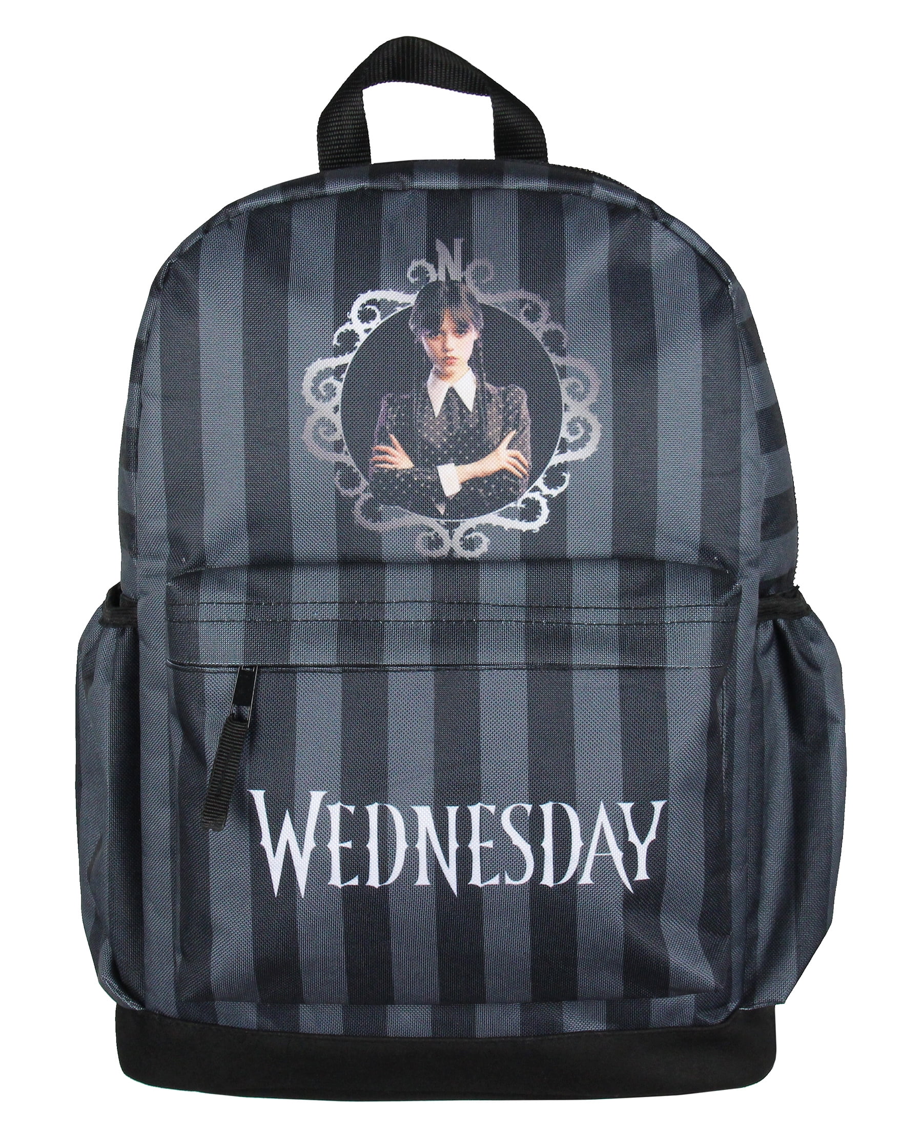 Wednesday Addams TV Show Portrait Striped Travel School Dual Compartment Backpack For Daily Use 16"
