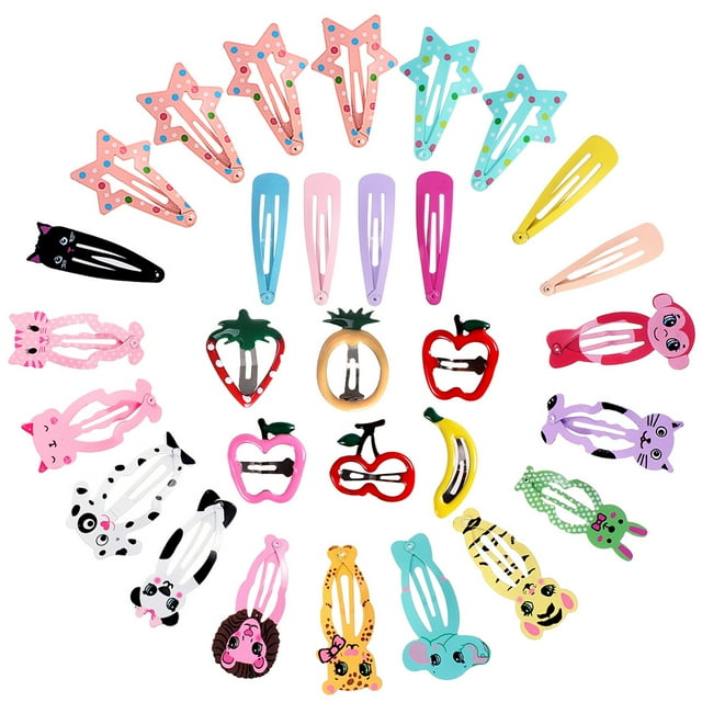 Hair Clips for Kids Girls 30pcs Metal Snap Hair Clips Barrettes Cute