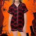 thumbnail image 2 of CAIVO Girls Halloween 2 Piece Pajama Sets Cute Pumpkin Bat Print Lapel Short Sleeve Button Down Shirt With Shorts Sleepwear For Kids Comfortable Casual Loungewear, 2 of 4