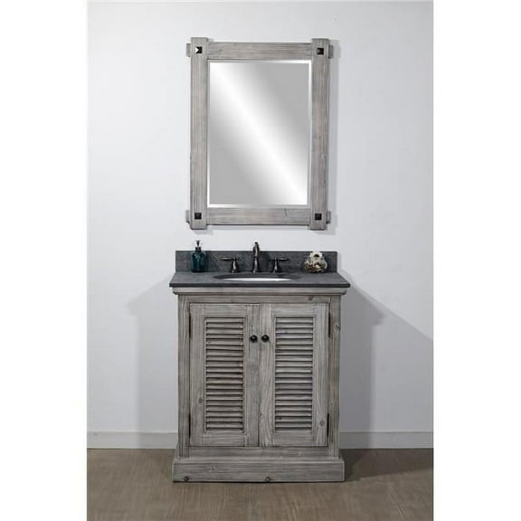 InFurniture WK1931-G-MG TOP 30 in. Rustic Solid Fir Single Sink Vanity in Grey Driftwood With Polished Textured Surface Granite Top-No Faucet