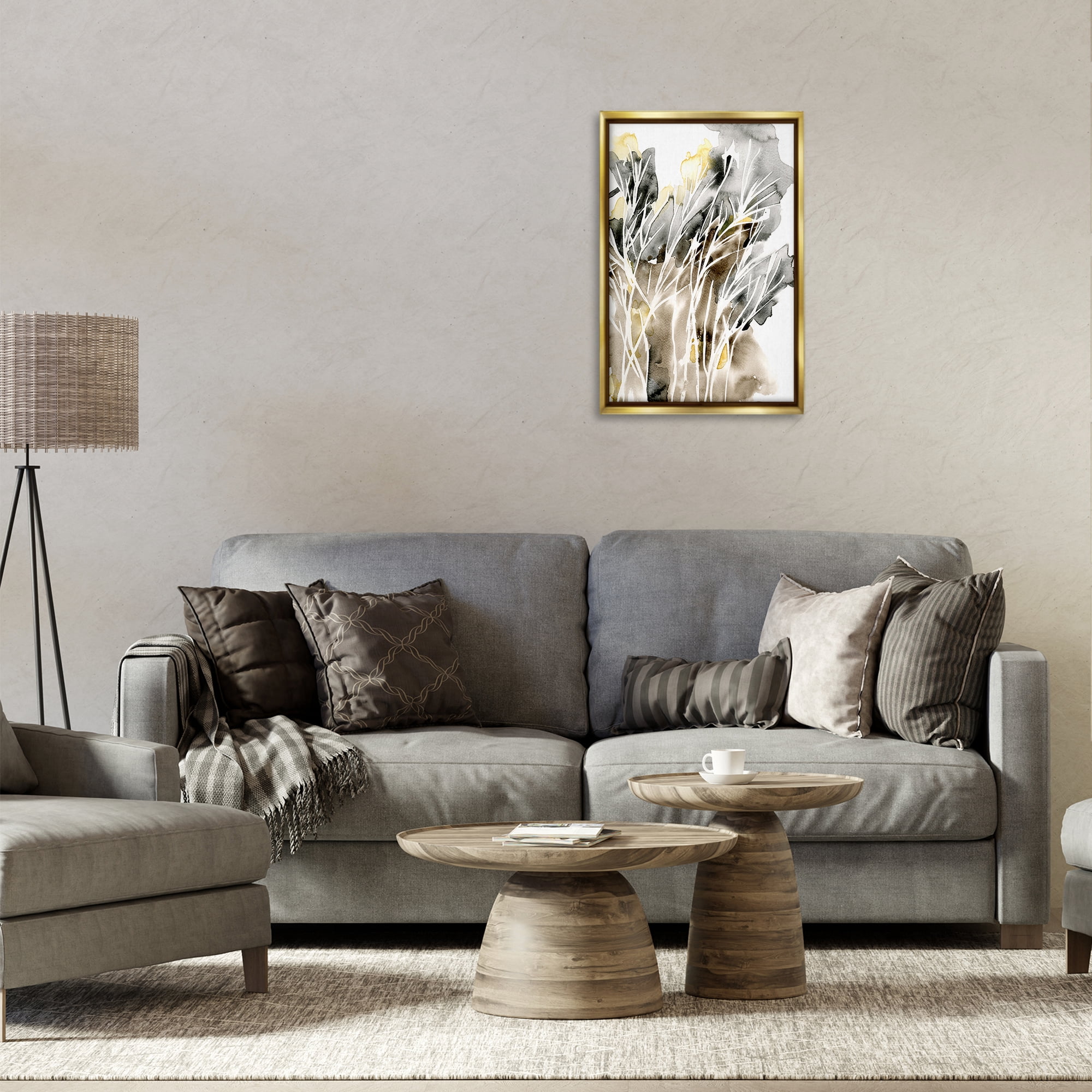Stupell Industries White Strands Watercolor Plants & Flowers Painting Gold Floater Framed Canvas Art Print Wall Art, 17 x 25