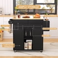 thumbnail image 4 of RichYa Kitchen Island Cart with Folding Drop Leaf Breakfast Bar and Sliding Barn Door, Rolling Mobile Kitchen Island with Storage Cabinet, Towel Rack, Spice Rack and Cup Holders, Black, 4 of 7