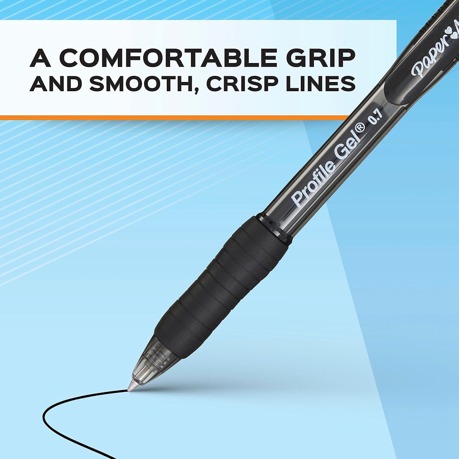 Paper Mate® Profile jel Retractable Pens, Fine Point, 0.5 mm, Blue Barrel, Blue , Pack Of 12 Pens