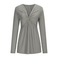 thumbnail image 6 of Aboser Womens Deep V Neck Tunic Shirts Trendy Twist Front T-Shirt Slim Fit Long Sleeve Tops Ruched Hide Belly Tunics Casual Solid Color Tee Shirts Gray S, 6 of 9